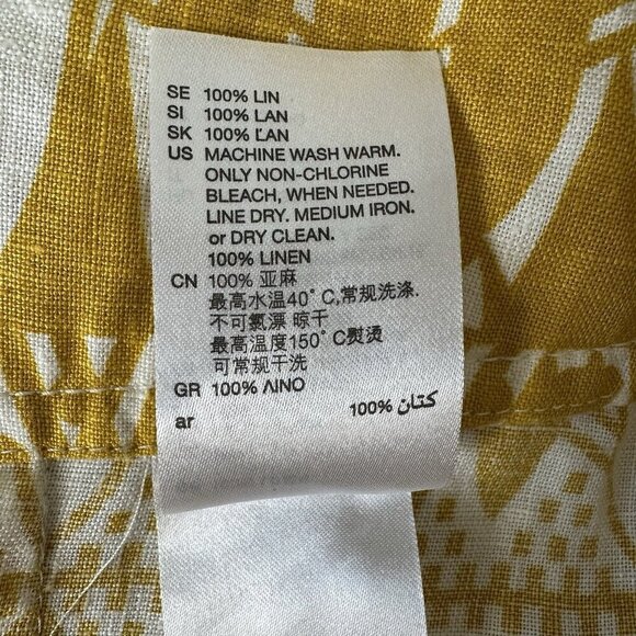 H&M Linen Skirt Yellow White Geometric Size 8 - Picture 7 of 10